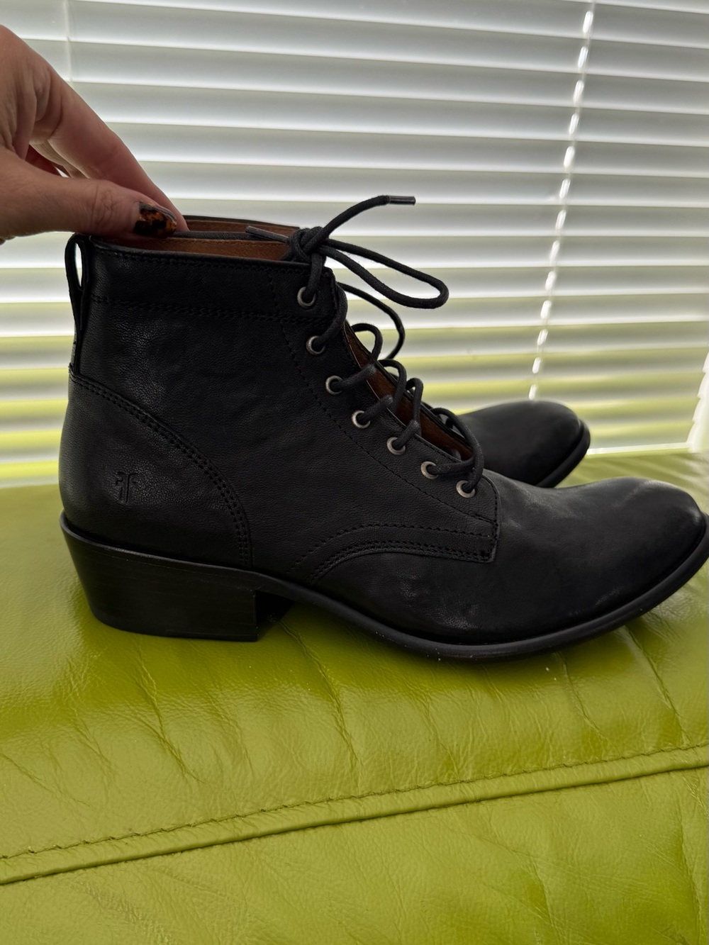 Frye Black Leather Lace-Up Ankle Boots NWOT